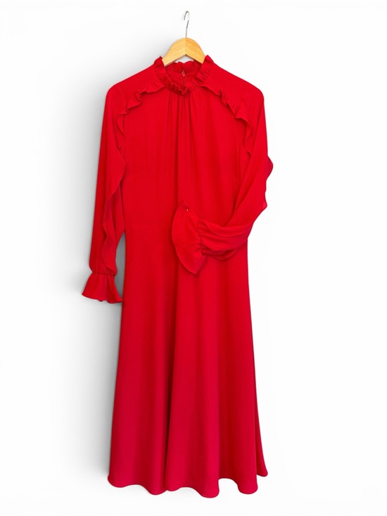 Donna Morgan Dresses & Skirts - Donna Morgan Red Ruffle-Trim Long Sleeve Midi Dress